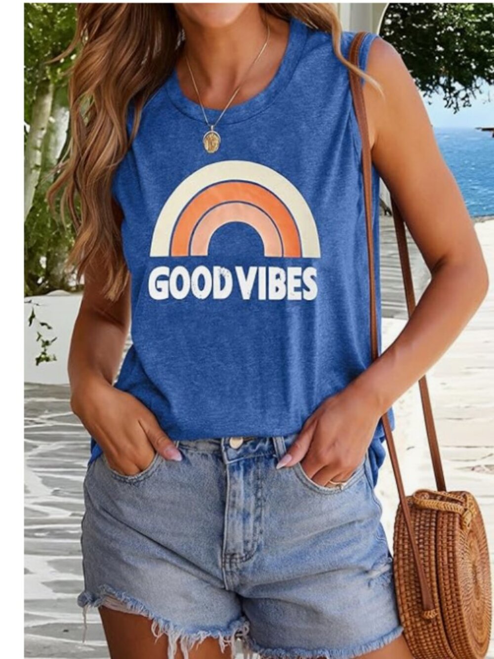 Good Vibes Blue Tank- Size XL